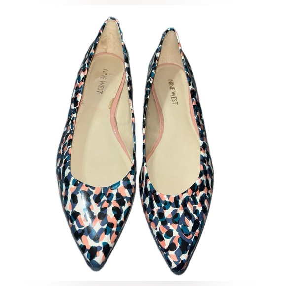 Nine West Blue Pink Black Print Pointed Toe Dress Flats Small Heel Size 8M - Picture 7 of 7
